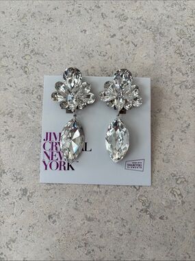 Clear Crystal Drop Statement Clip Earrings